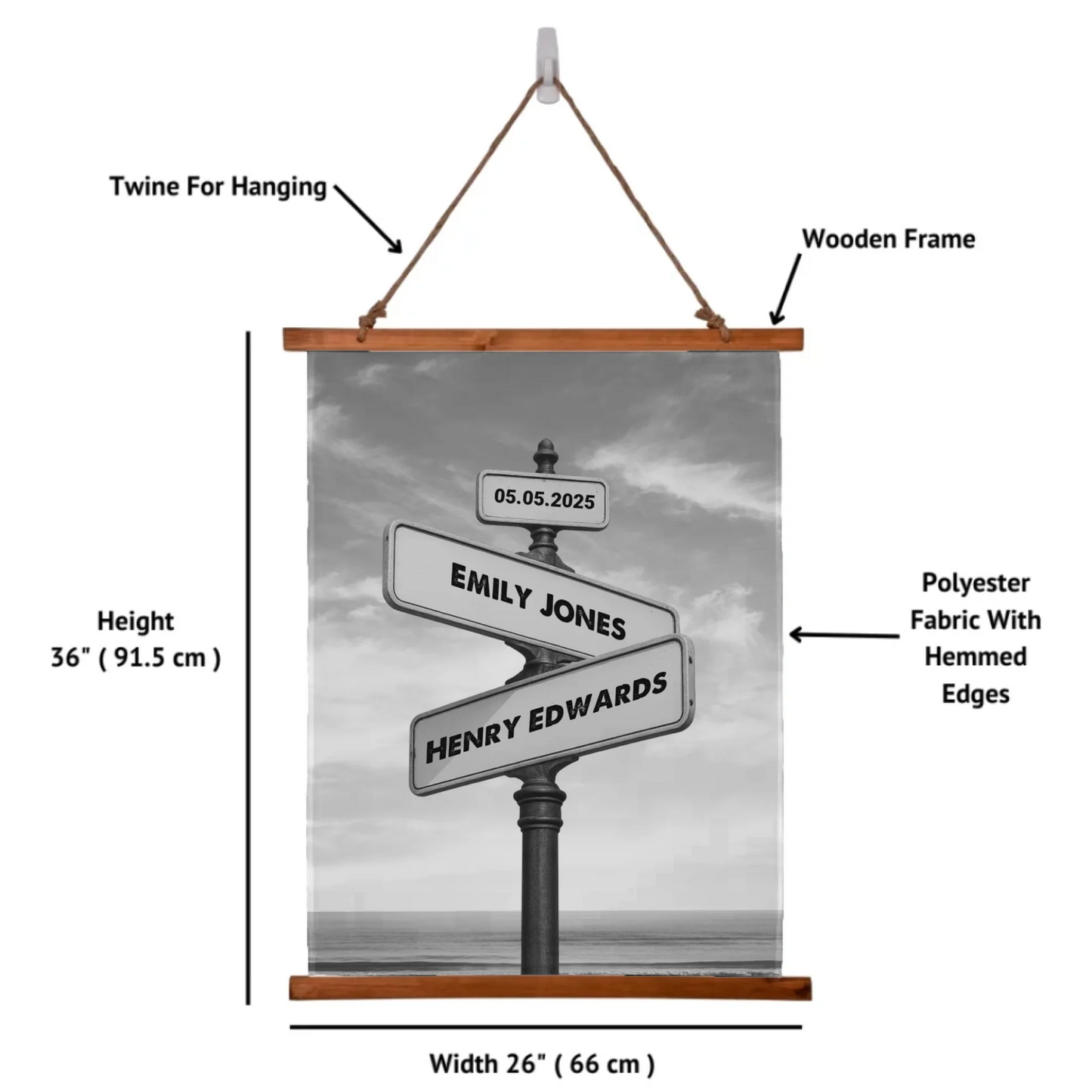 Street Names Wood Framed Wall Tapestry