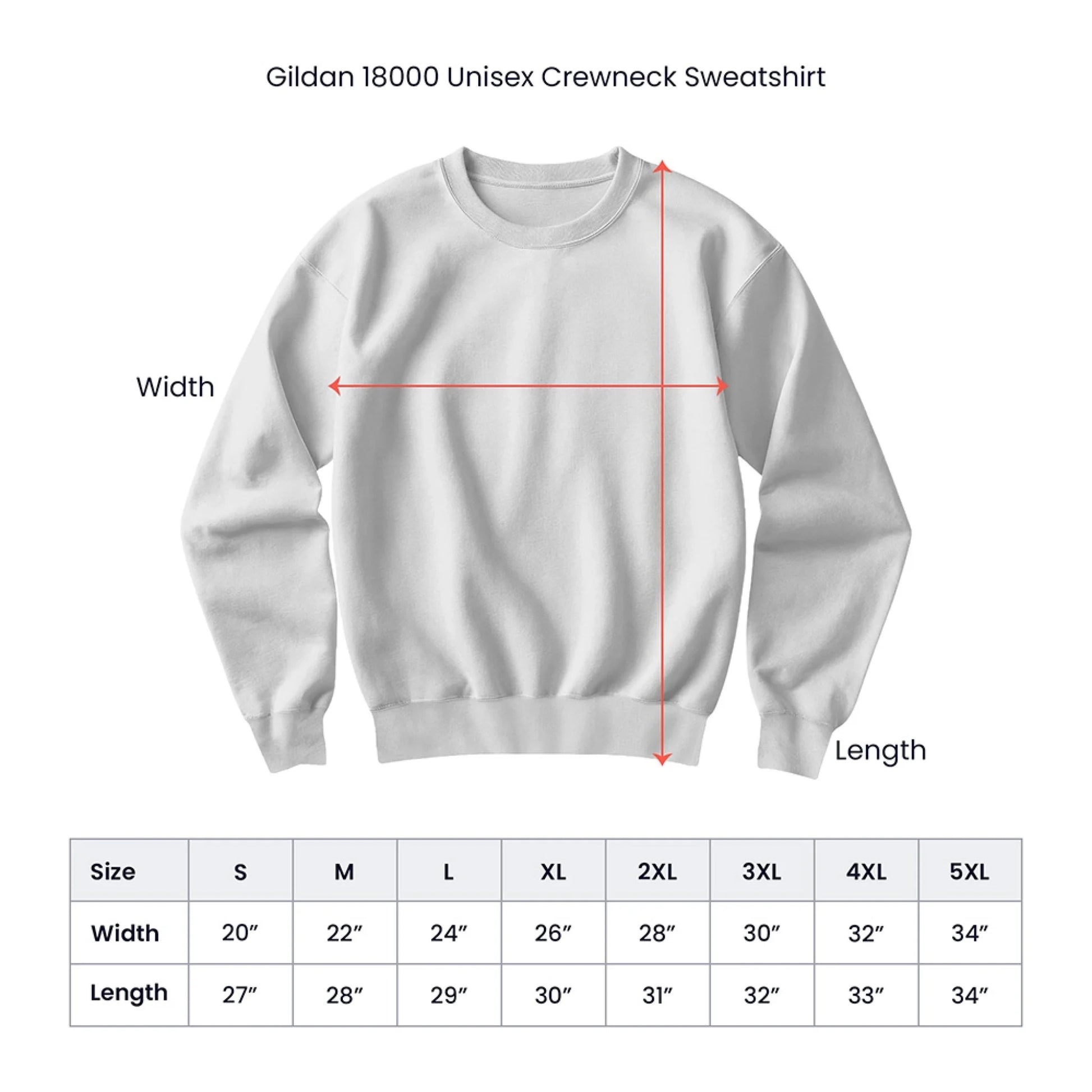 Gildan 18000 Unisex Crewneck Sweatshirt Spec Image