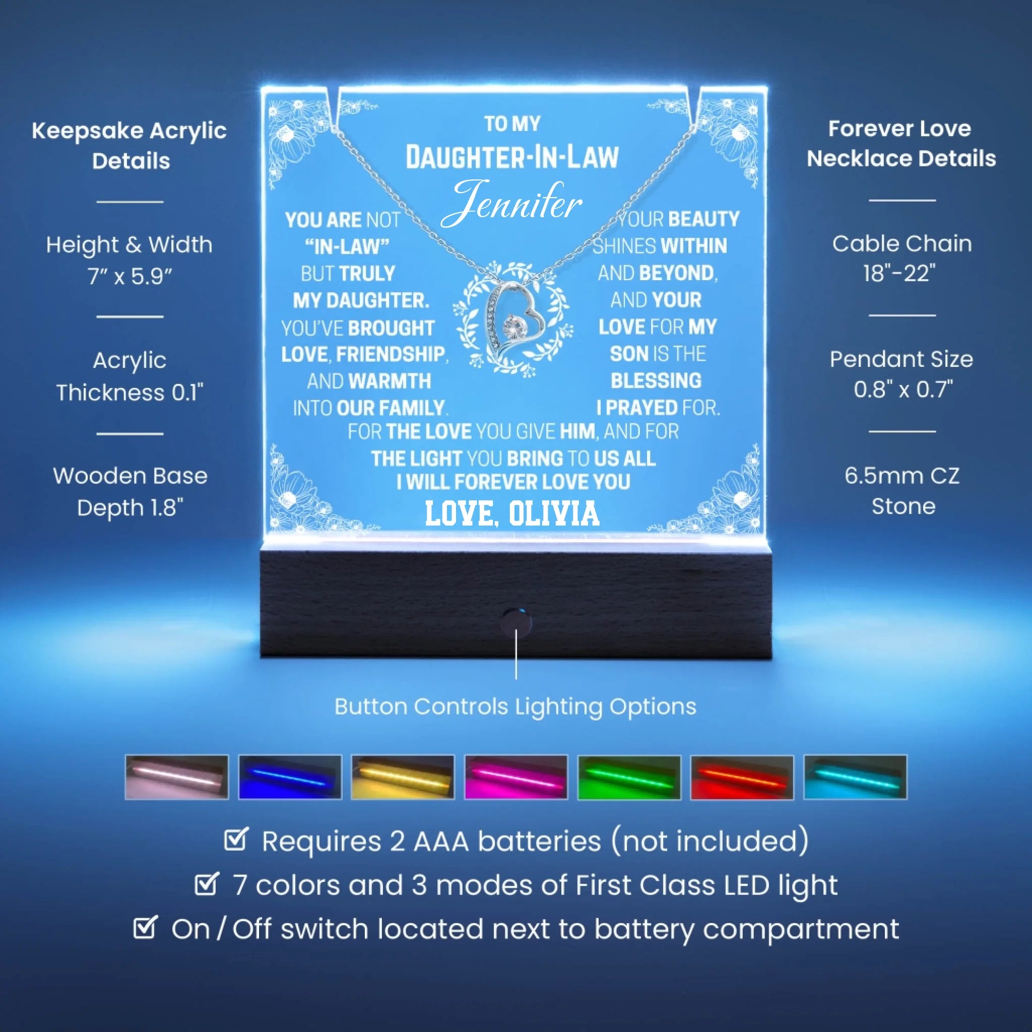 Keepsake Information (Forever Love Silver) Battery LED Base Features