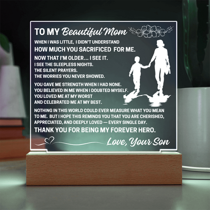 To My Mom - LED Acrylic Square Plaque (Gift From Son)