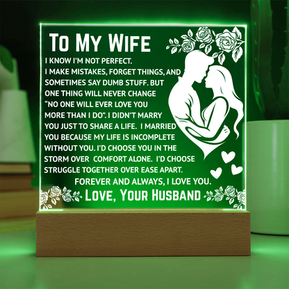 To My Wife - More Than I Do Acrylic Square Plaque