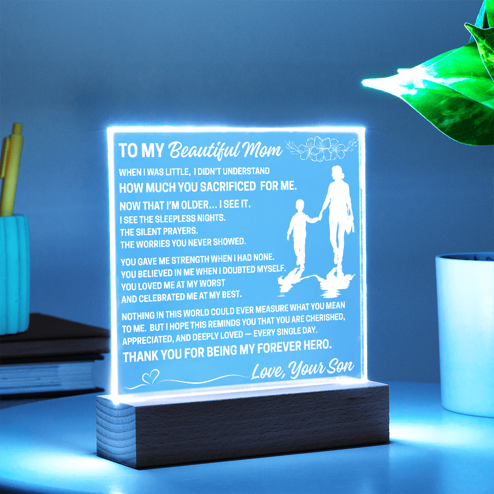 To My Mom - LED Acrylic Square Plaque (Gift From Son)
